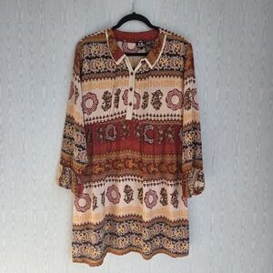 S.R. Fashion Womens XL Tunic Top Paisley Striped Rust Brown Boho Lagenlook